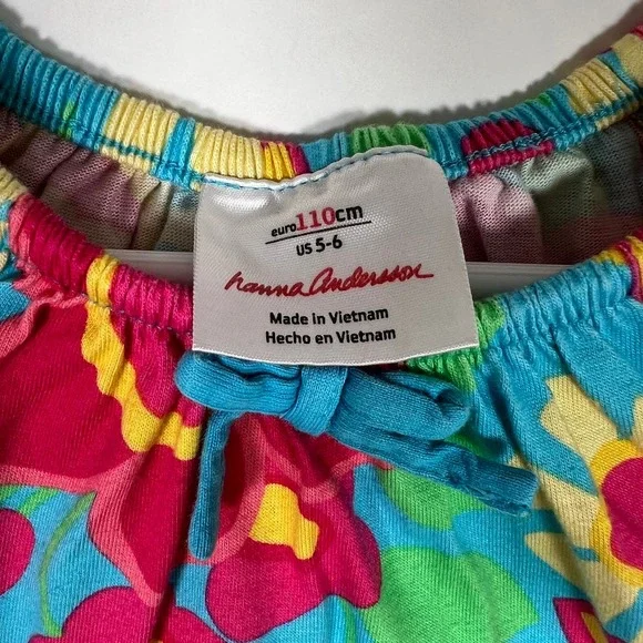 Hanna Andersson Girls' A-Line Floral Summer Dress 5-6 Blue Pink 100% Cotton - Picture 3 of 4